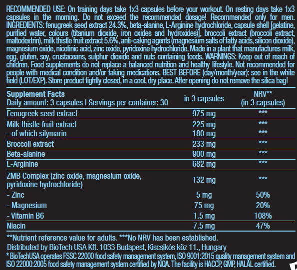 Biotech USA Black Test + Fenugreek +Hmb + Ecdysterone + Zma / 90 Caps