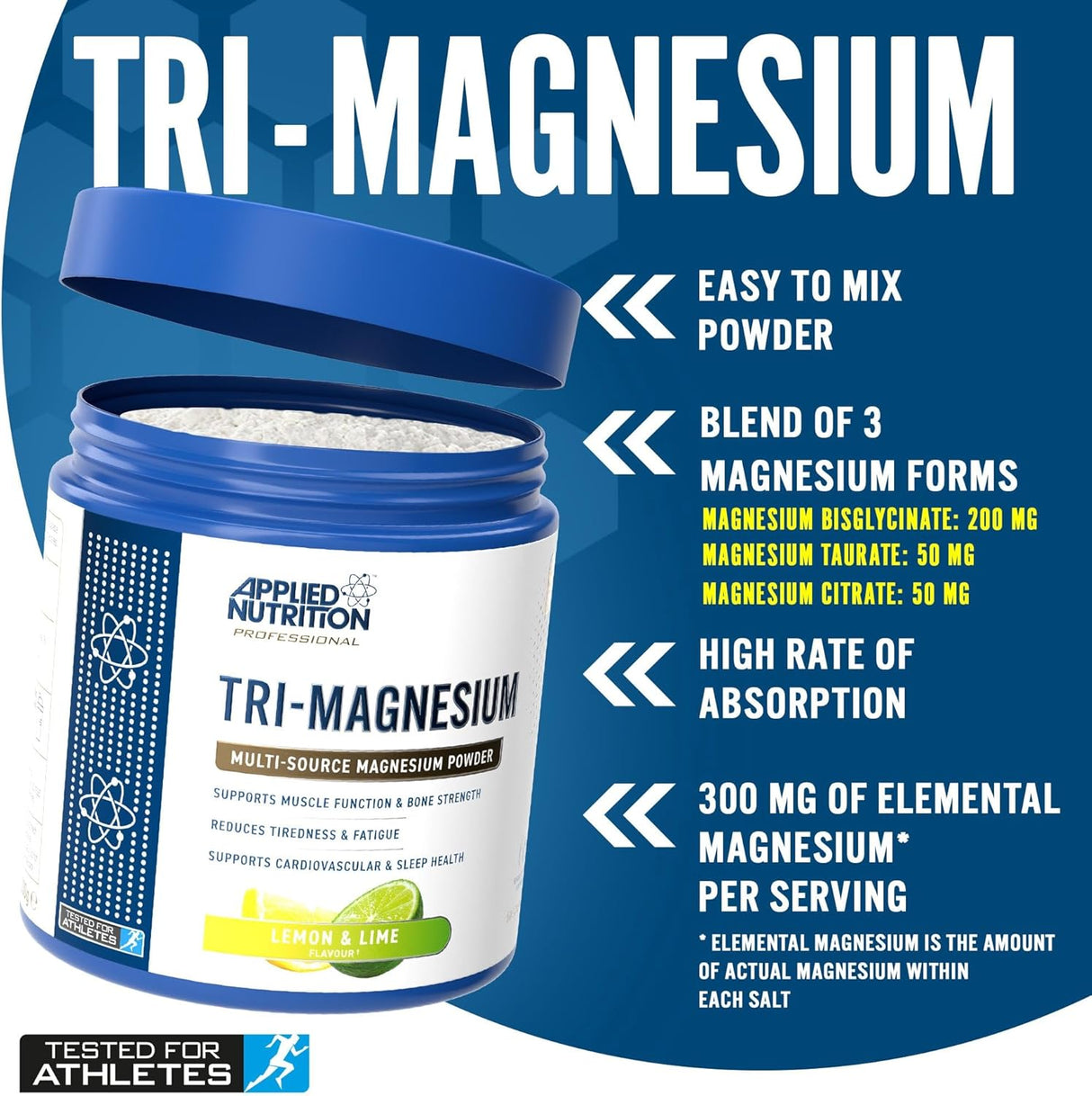 Applied Nutrition Tri-Magnesium Magnezyum Complex Glycinate+Taurate+Citrate Powder 50 Servis