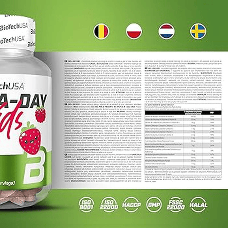 BIOTECH USA One-A-Day Kids Vitamin + Mineral - 90 chewable çiğneme tab +4 Çocuklara özel) USA MENŞEİ