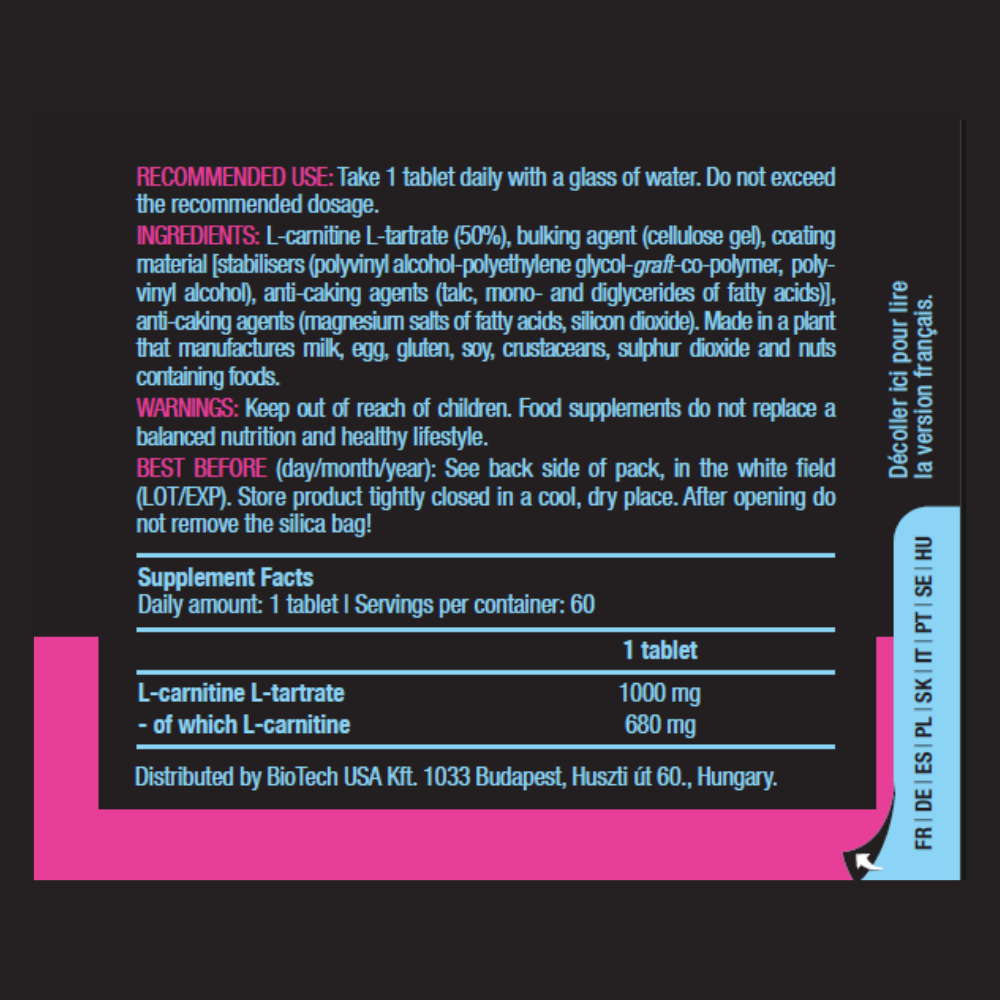 Biotech USA L-Carnitine (Karnitin) 1000 mg - 60 tablet