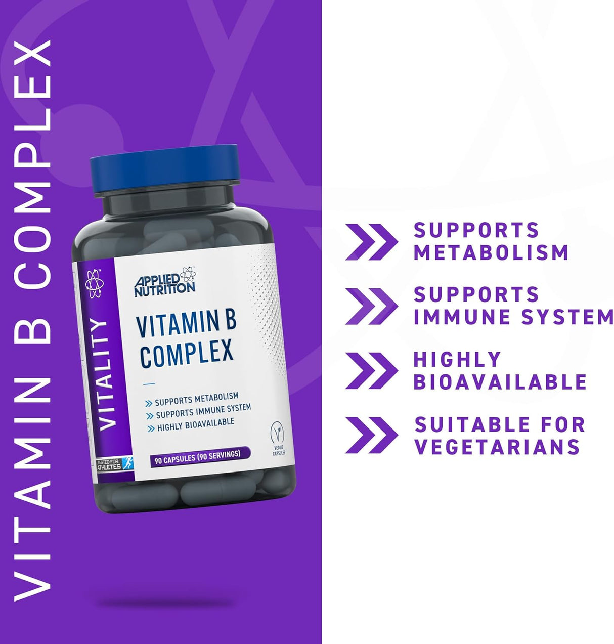 Applied Nutrition Vitamin B Complex B1, B2, B3, B5, B6, B12, Biotin&Folic Acid Immune 90 Caps