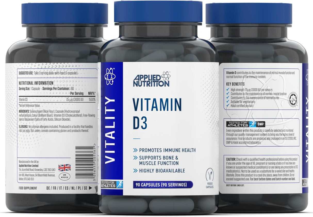 Applied Nutrition Vitamin 3000 IU D3 Vitamin 90 Caps