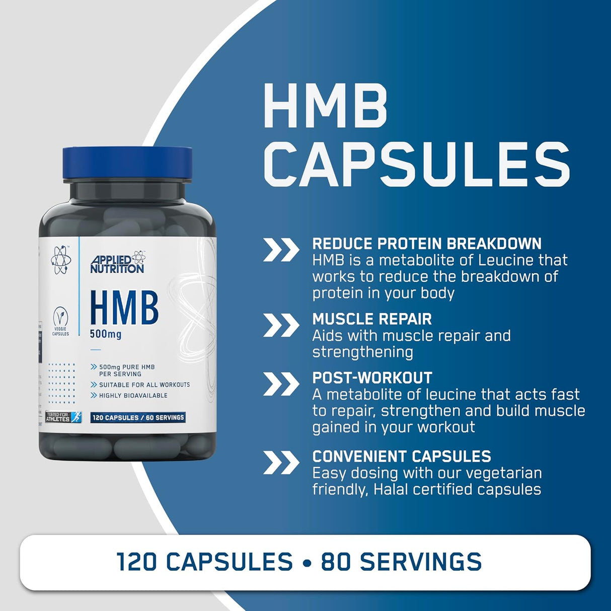 Applied Nutrition HMB 500mg Leucine Muscle Growth Repair 120 Caps