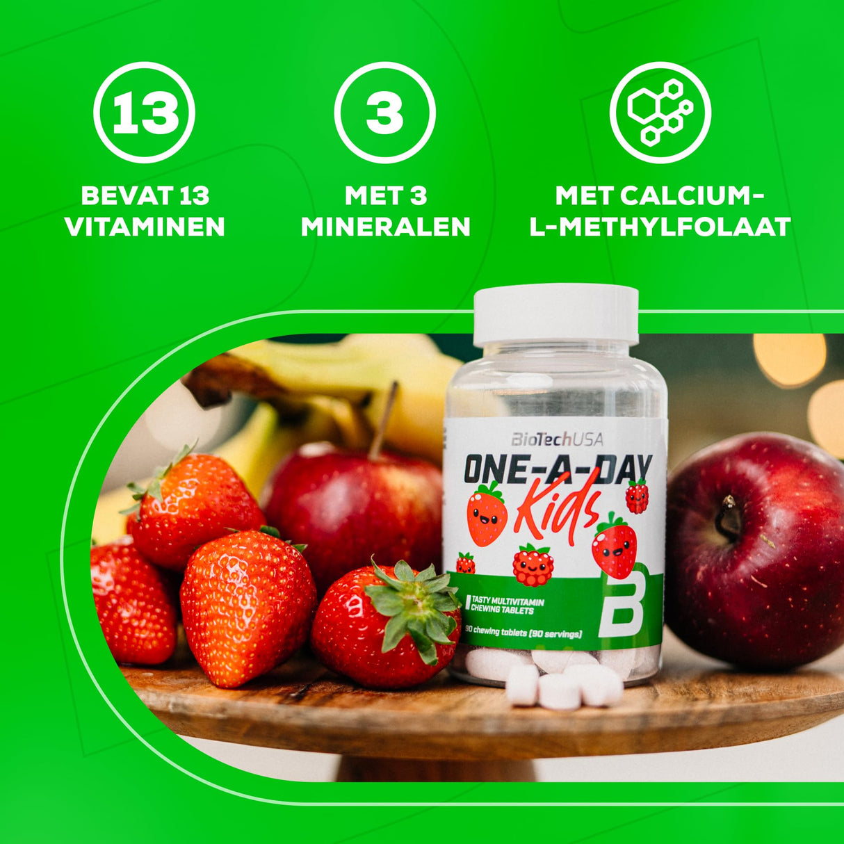 BIOTECH USA One-A-Day Kids Vitamin + Mineral - 90 chewable çiğneme tab +4 Çocuklara özel) USA MENŞEİ