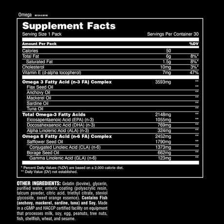 Animal Advanced Omega 3 Omega 6 with EPA, DHA, ALA, CLA, GLA for Heart, Brain, Joint, Skin, Eye, Metabolism, Immune Health - 30 Day Pack