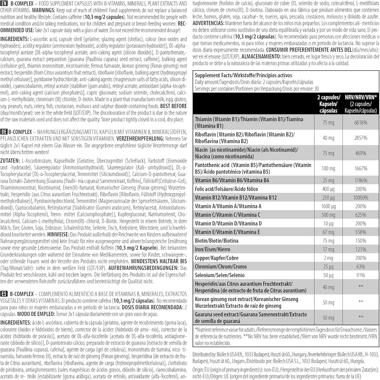 Biotech USA Vitamins And Minerals B-Complex 60 Tablet