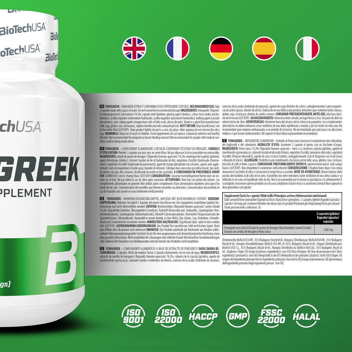 BioTech USA Fenugreek 1500 Çemen otu tozu 60 capsules