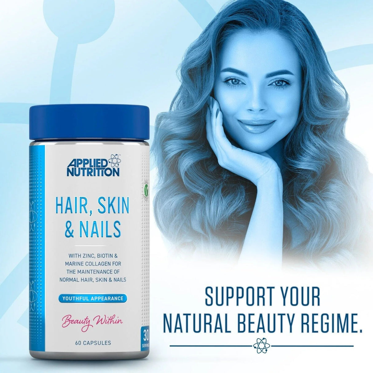 Applied Nutrition Hair, Skin & Nails, (BİOTİN+B12+MAGNESİUM OXİD+GRAPE+COLLAGEN+FOLİC ACİD 60 Caps