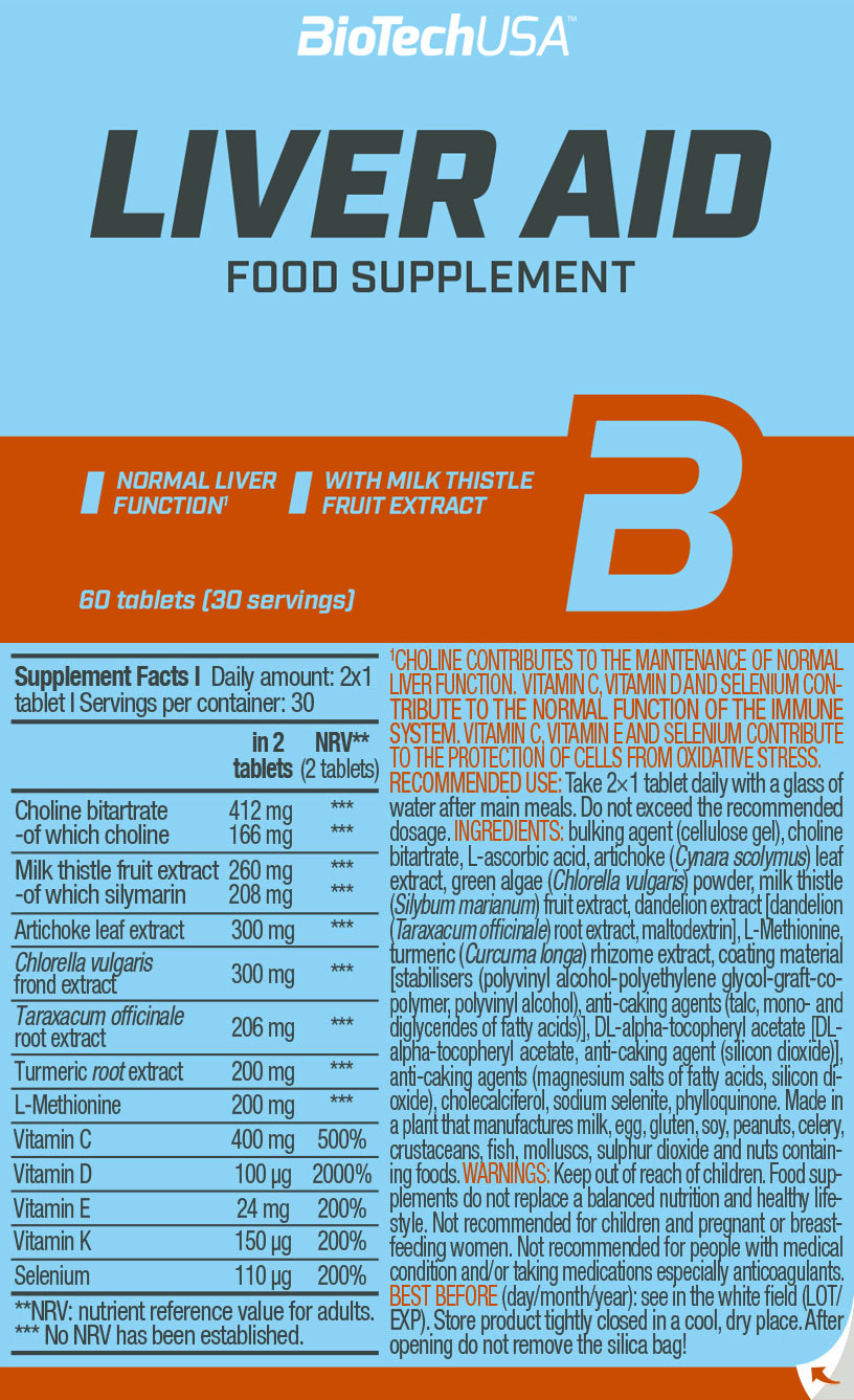 BIOTECH Liver Aid (Turmeric root + Milk thistle + Choline bitartrate + Vitamin C + Vitamin D) 60 tab