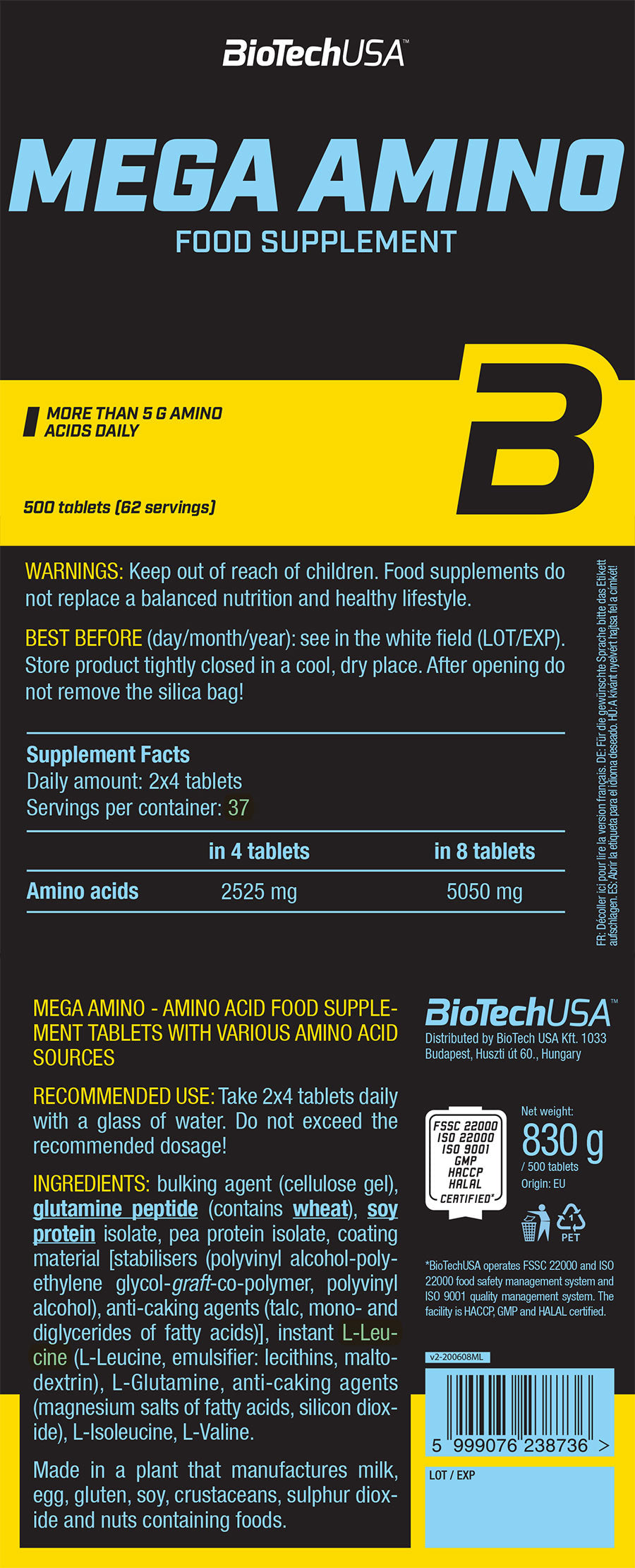 BIOTECH USA Mega Amino - 500 tablets