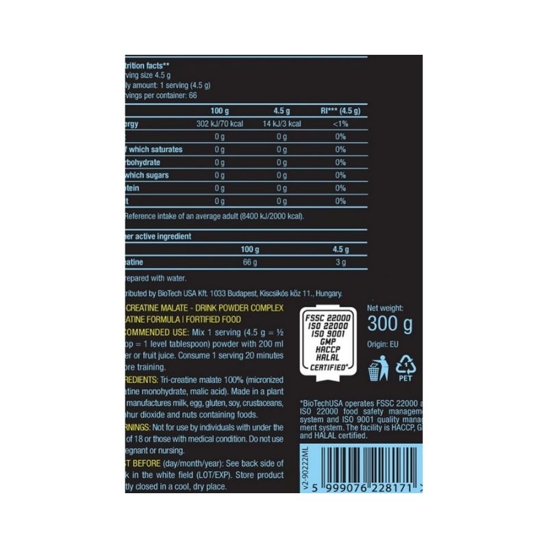 BiotechUSA BIOTECH USA 100% Creatine(Kreatin) Monohydrate 300 gram - 88 SERVİS (Amerikan versiyon)