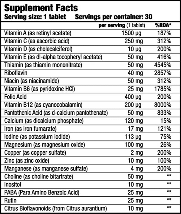 Biotech Usa Vitabolic sport multivitamin Choline İnositol+Paba+Zinc- 30 tablet