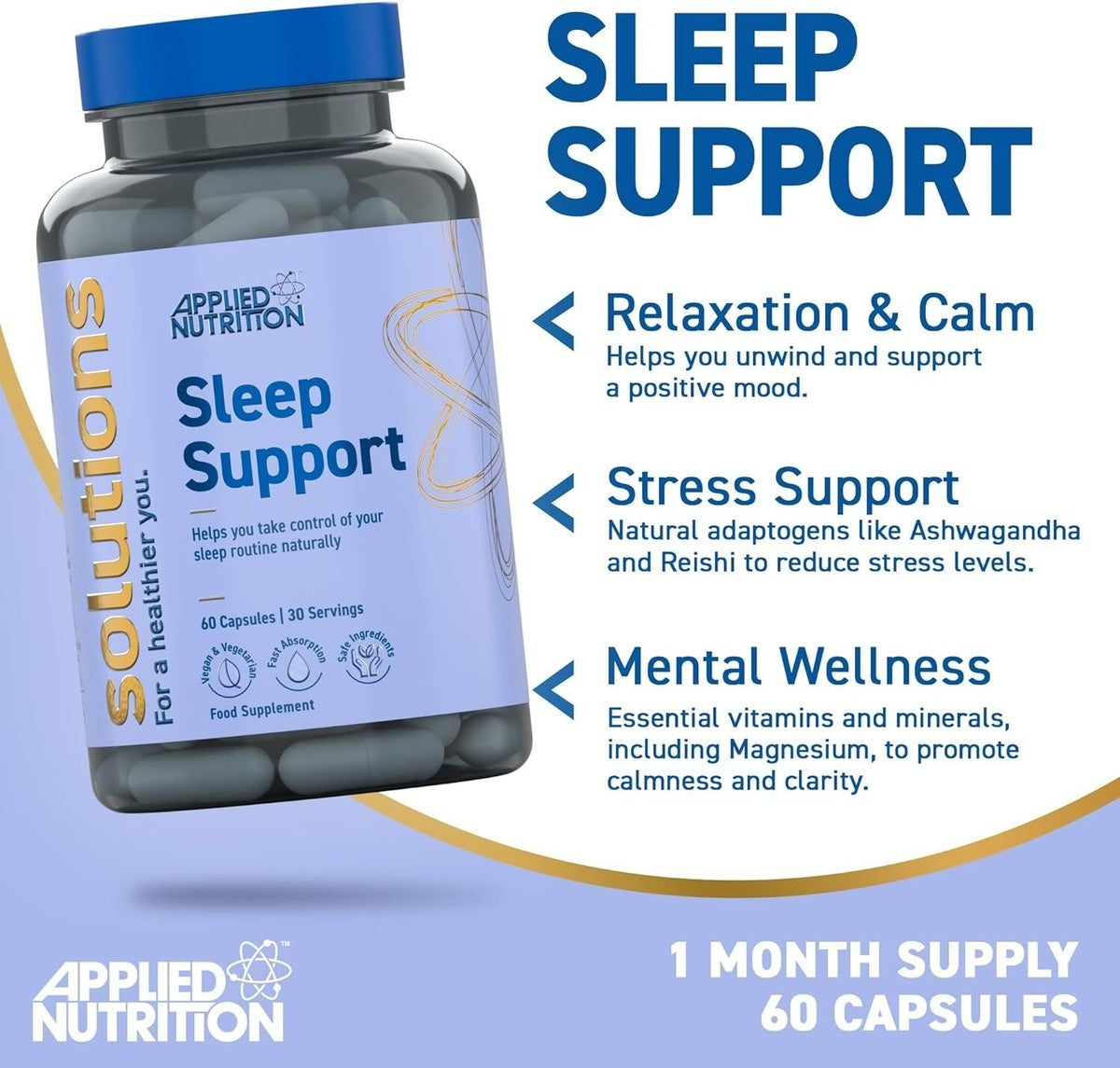 Applied Nutrition Sleep support Glycine , Theanine , Lion's mane 60 Caps