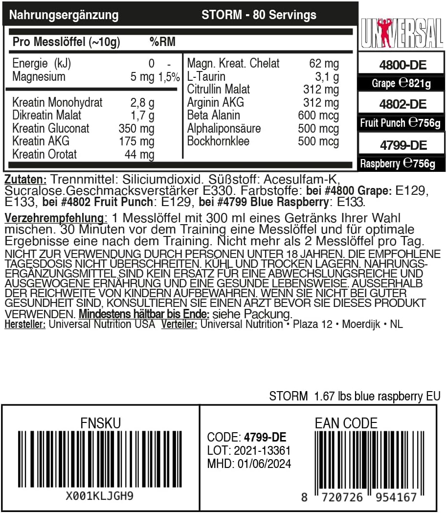 Universal Nutrition Storm Powder Creatine Matrix Creatine Muscle Building